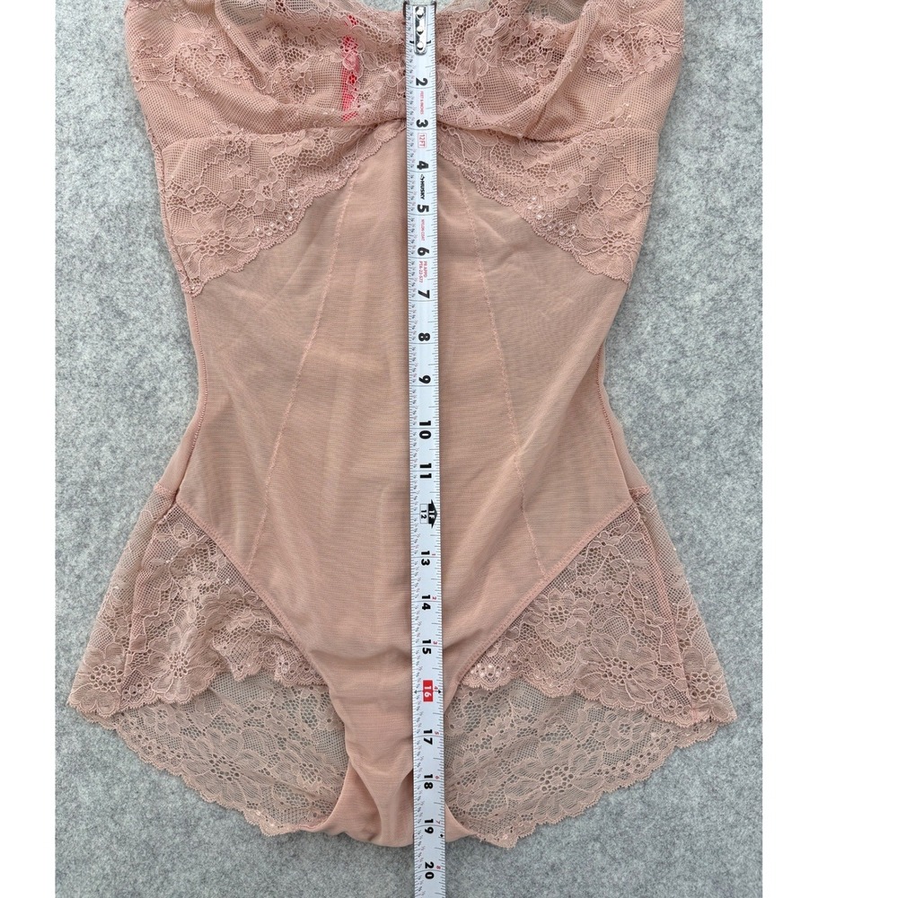 Spanx Lace Bodysuit Teddy M Nude Rose Pink Mesh Shapewear Lingerie Cross Straps - Picture 8 of 8